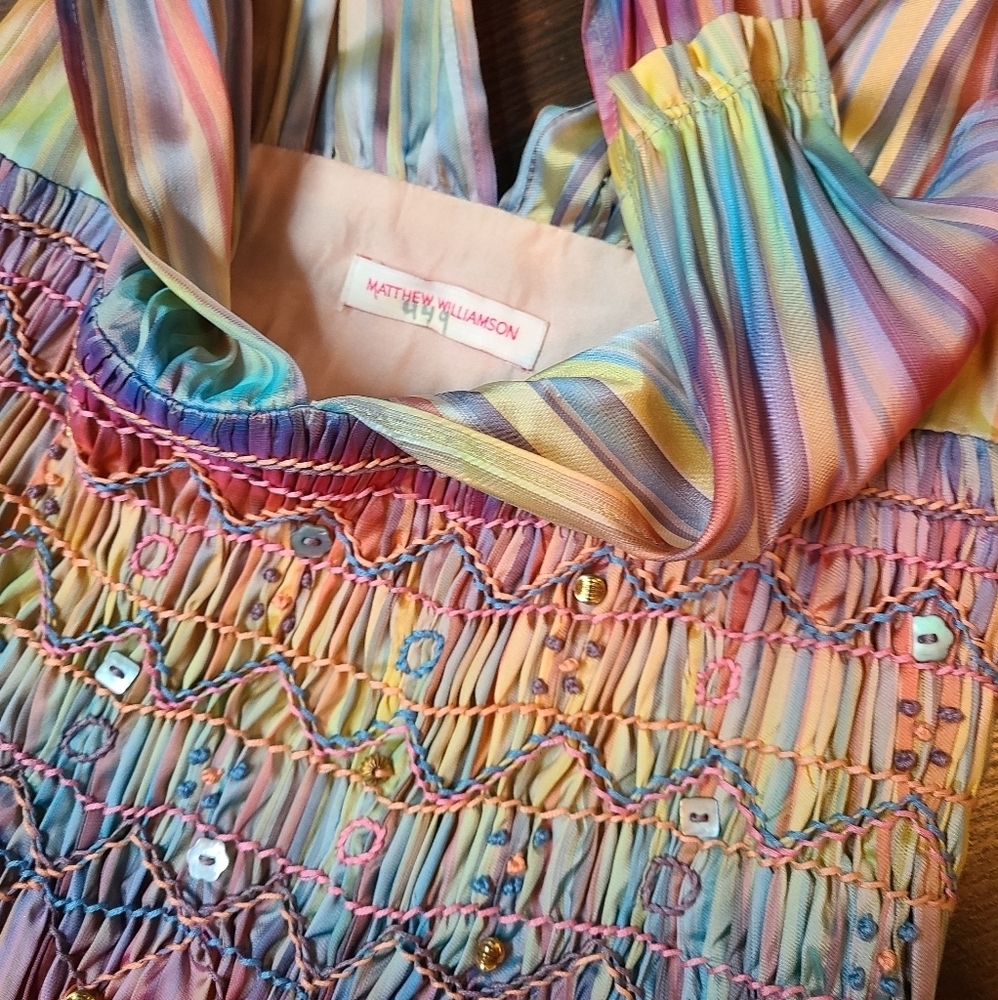 💥RUNWAY Matthew Williamson 100% Silk Colorful Beaded Embroidered Dress Size 6 - Picture 9 of 16